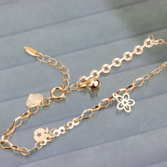 "Rose Gold Butterfly & Flower Charm Anklet, XPAL1037 - Picture 10 of 12